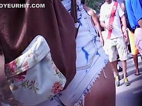 Girl in tight jeans shorts great ass