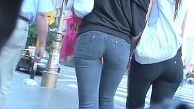 Teen asses in tight jeans showing off on candid street cam