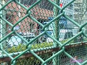 Petite Japanese sweetie is having sharking moment on the way to school