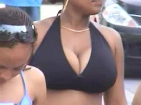 Candid Big Busty Black Bikini