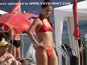 Brunette teen with red bikini