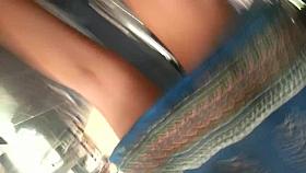 US Brunette blue dress white panty