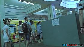 Upskirt vid of girl in tight skirt, wearing a g-string