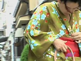 Hot milf in traditional Japanese clothes got boob sharked