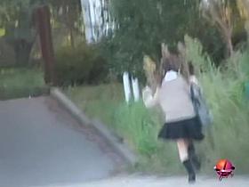 Pig-tailed oriental beauty gets her boobs licked by some stranger