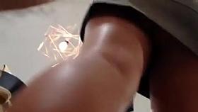 Upskirt in shoe shop