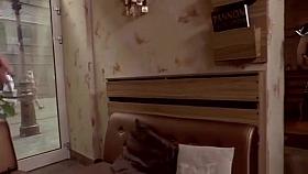 Leashed Euro slave fucks in public