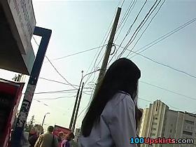 Angel in uniform hose upskirt