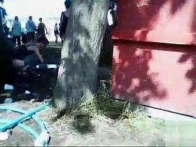 Drunk girls peeing in public at the music festival