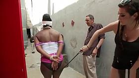 Huge tits ebony fucked in back alley