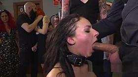 Huge tits petite slave dp in public