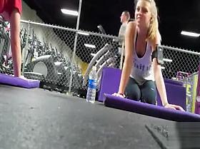 Athletic asses in spandex on the treadmill