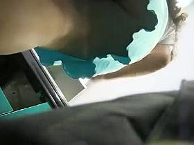 Curly haired brunette is an upskirt piece of art