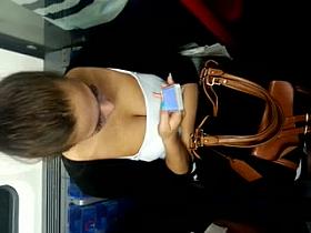 Sexy teen cleavage on train