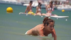 Lesbians Kiss and Lick Nipples on Public Topless Beach