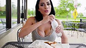 Big fake tits babe fucking in public