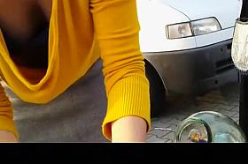 Small boobs woman down blouse