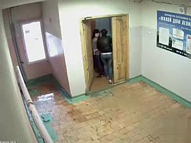 Peeing girls caught on security camera in the lobby