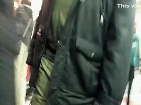 Spying on a high riding thong in a line