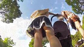 Pretty schoolgirl upskirt voyeured in the street