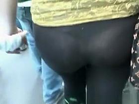 sexy white girl with visible thong in leggings