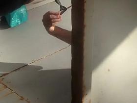 Hot young babe changing in a beach cabin