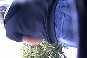 Skinny in short yellow dress - visible cameltoe