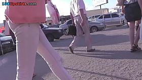 Skinny brunette teen in the exciting upskirt scene