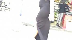 Thick PAWG VPL walking the street in Transparent Black Dress