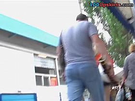 Mini upskirt of a golden-haired