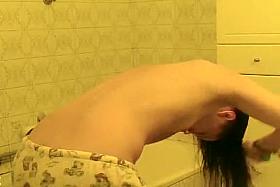 Girl washing herself and her hairy bush