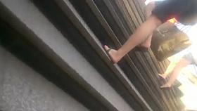 Risky Upskirt girl in white thong with Boyfriend