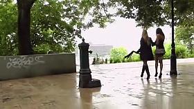 Euro babe gang bang fucked in public