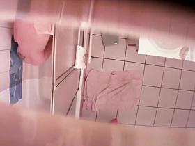Spied in bathroom showering and shaving