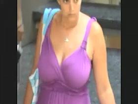 Candid Big Boobs Purple Dress