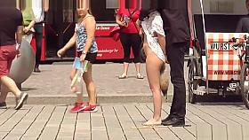 Petite Euro babe exposes pussy to everyone