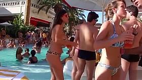 Delicious honeys have some fun at the pool in their bikinis