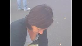 Amateur down the blue blouse shot at the market