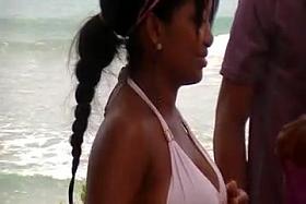 Brunette with great ass at the beach