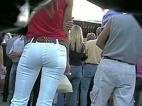 Super hot girl followed by a spy cam through a crowd