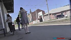 Petite girl with auburn hair in the upskirt video