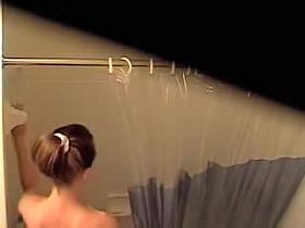 Shower voyeur cam catches teen amateur nude titties