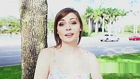 Cute brunette bangs in stairwell