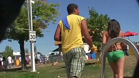 Candid voyeur dark haired teen at a festival