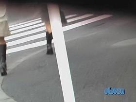 Asian babes have their skirts pulled by a street sharker.