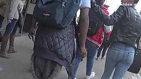 Big ass in colorful tights