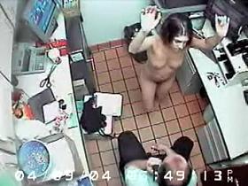 Frisky brunette girl goes naked in the public place