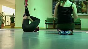 Teen girl stretches and touches herself