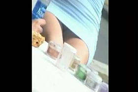 Sitting up skirt sexy shot of girls crutch in black undies