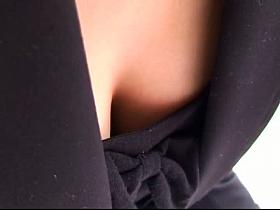 Nasty Asian chick with delicious boobies gets filmed outside